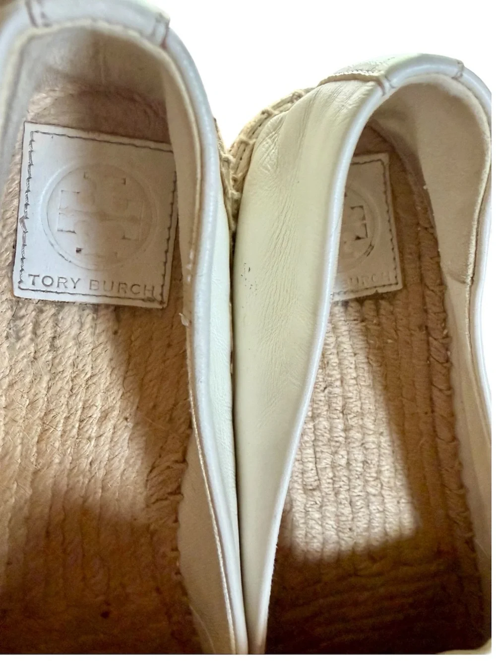 Tory Burch Mestico Espadilles Size 8-1/2 White with Black Toe